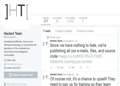 “Hacking team” hackerato: 400 giga online su Twitter