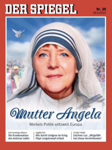 Migranti: la Merkel vestita da Madre Teresa nella copertina di Spiegel