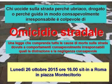 Omicidio stradale, lunedì 26 ottobre il sit-in a Roma