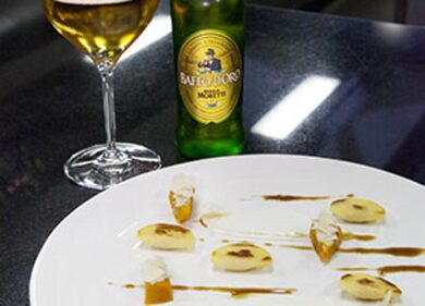 Ravioli di mandorla e maionese alla birra
