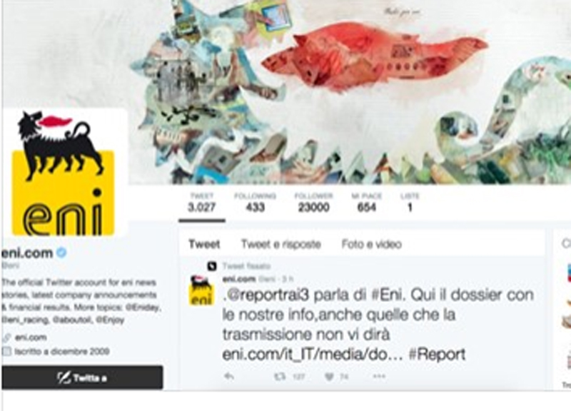 Eni, controdossier su Twitter a Report. Comunicazione via social anti-tv Eni, controdossier su Twitter a Report. Comunicazione via social anti-tv