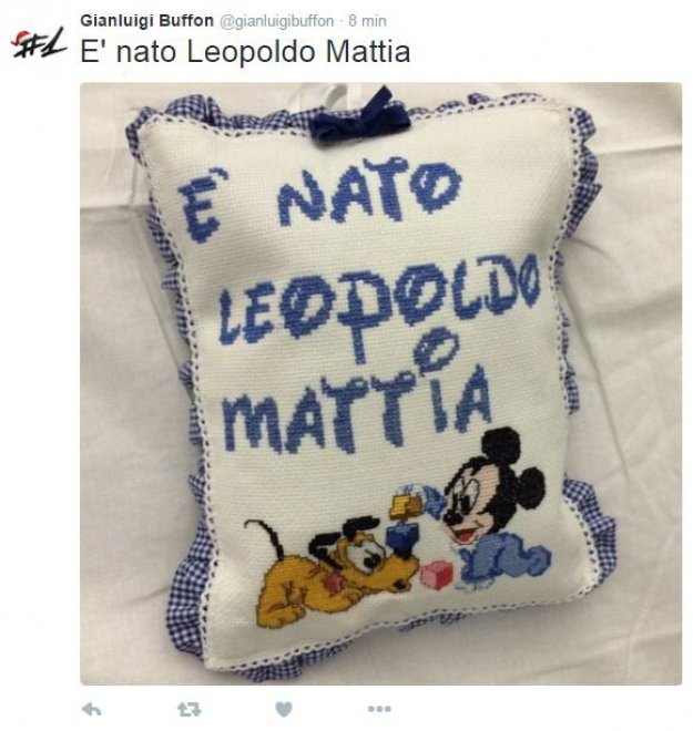 Buffon e Ilaria D’Amico: “E’ nato Leopoldo Mattia”