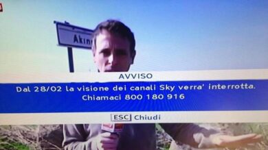 Sky interrotta dal 28/2: l’avviso durante la partita. Ma era un errore