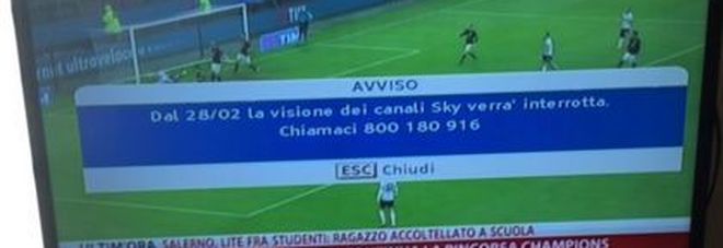 Sky interrotta dal 28/2: l’avviso durante la partita. Ma era un errore Sky interrotta dal 28/2: l’avviso durante la partita. Ma era un errore