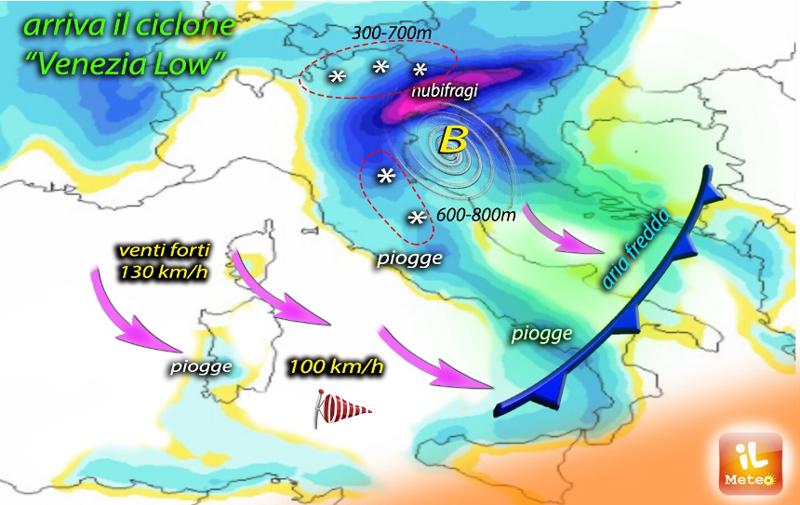 Previsioni meteo, arriva il ciclone Venezia Low: tempeste di pioggia Previsioni meteo, arriva il ciclone Venezia Low: tempeste di pioggia