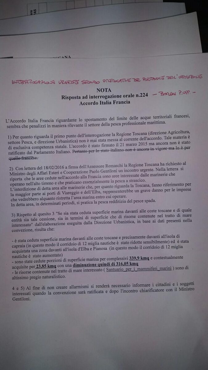 Mare toscano ceduto alla Francia ricco di pesce spada. Le carte