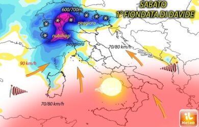 Previsioni meteo, maltempo e nubifragi con il ciclone Davide