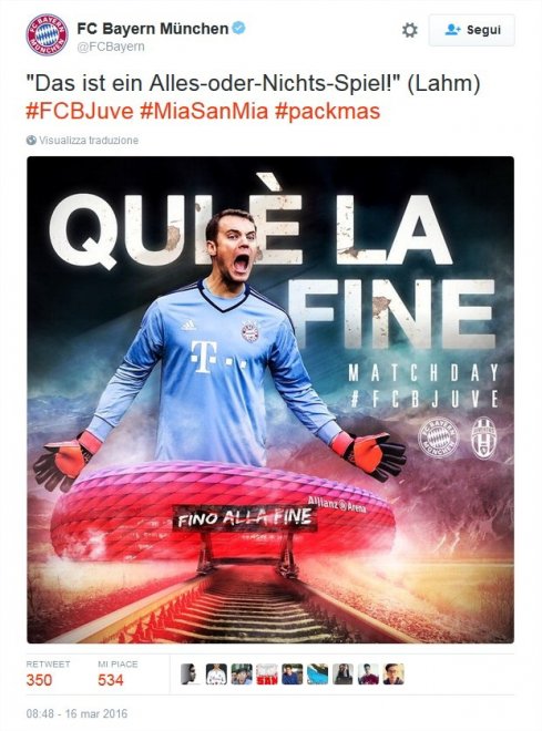 Bayern Monaco-Juventus, il tweet che ricorda Auschwitz. ‘Un equivoco’