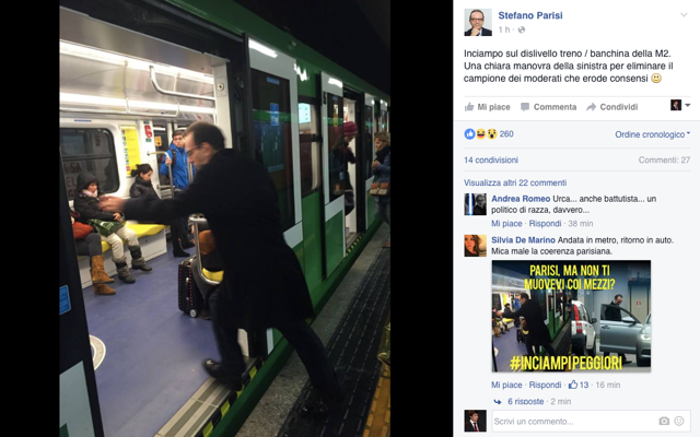 Parisi inciampa sulla metro 2. Botta-risposta: “Si muove in Audi”