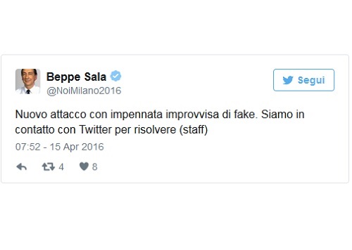 Sala, profilo Twitter sotto attacco: si moltiplicano i follower fake Sala, profilo Twitter sotto attacco: si moltiplicano i follower fake