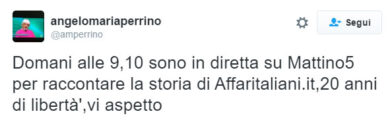 Angelo Maria Perrino lunedì in diretta a Mattino 5