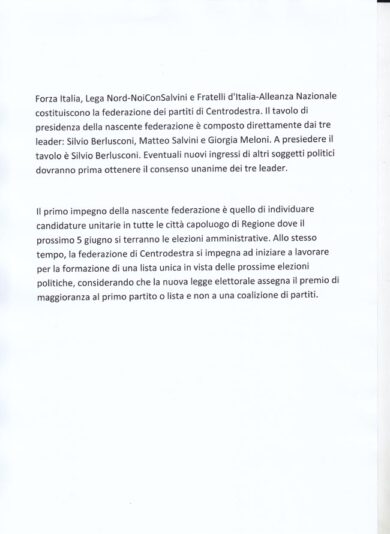 Centrodestra: ecco la bozza del patto (poi naufragato)