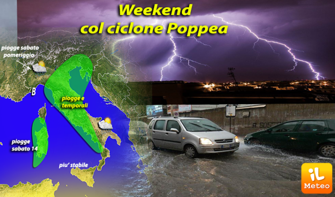 Previsioni meteo, weekend segnato dalle piogge del ciclone Poppea Previsioni meteo, weekend segnato dalle piogge del ciclone Poppea