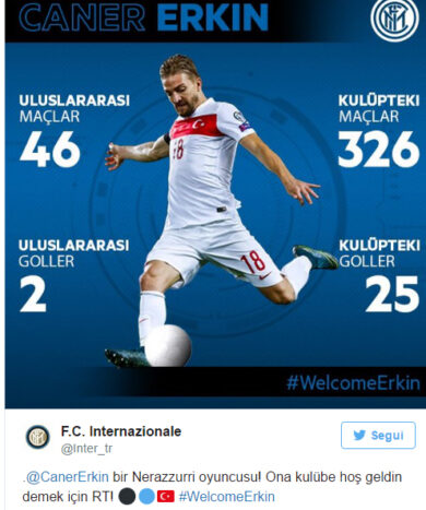 Inter, Erkin ufficiale: ha firmato un triennale