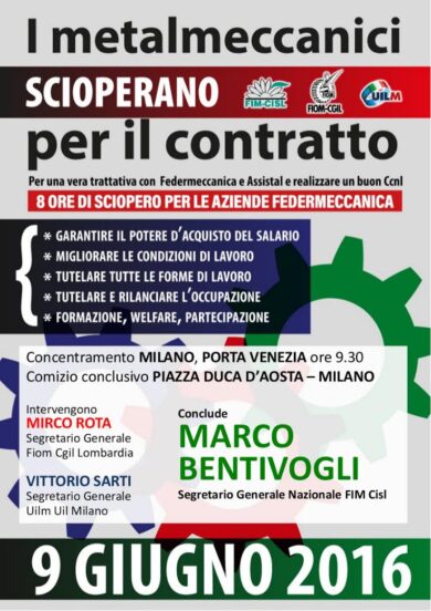 Tute blu, sciopero il 9 giugno: manifestazione a Milano