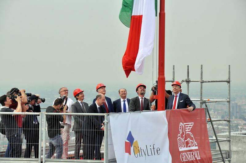 Citylife Cerimonia posa bandiera Torre Generali Citylife Cerimonia posa bandiera Torre Generali