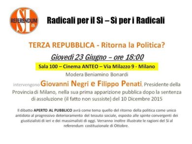 Milano, “Terza Repubblica, ritorna la politica?”