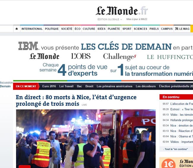Strage a Nizza, la notizia nel mondo: ecco le prime pagine dei giornali