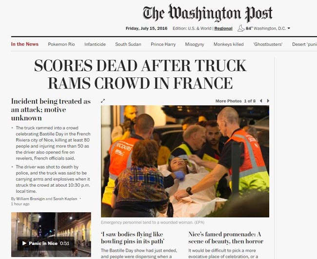 Strage a Nizza, la notizia nel mondo: ecco le prime pagine dei giornali