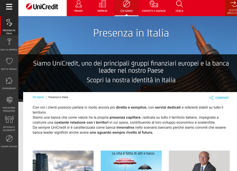 UniCredit rinnova il suo sito web in Italia UniCredit rinnova il suo sito web in Italia