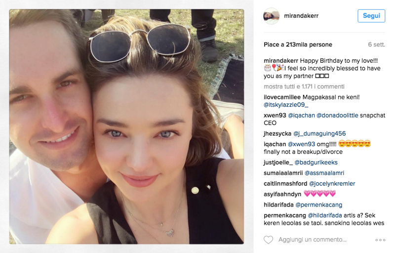 Snapchat, il fondatore Evan Spiegel a nozze con Miranda Kerr Snapchat, il fondatore Evan Spiegel a nozze con Miranda Kerr