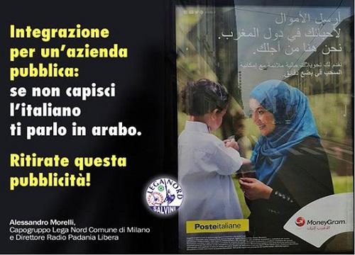 Poste italiane, la pubblicità è in arabo. Morelli (Lega): “Ritiratela” Poste italiane, la pubblicità è in arabo. Morelli (Lega): “Ritiratela”