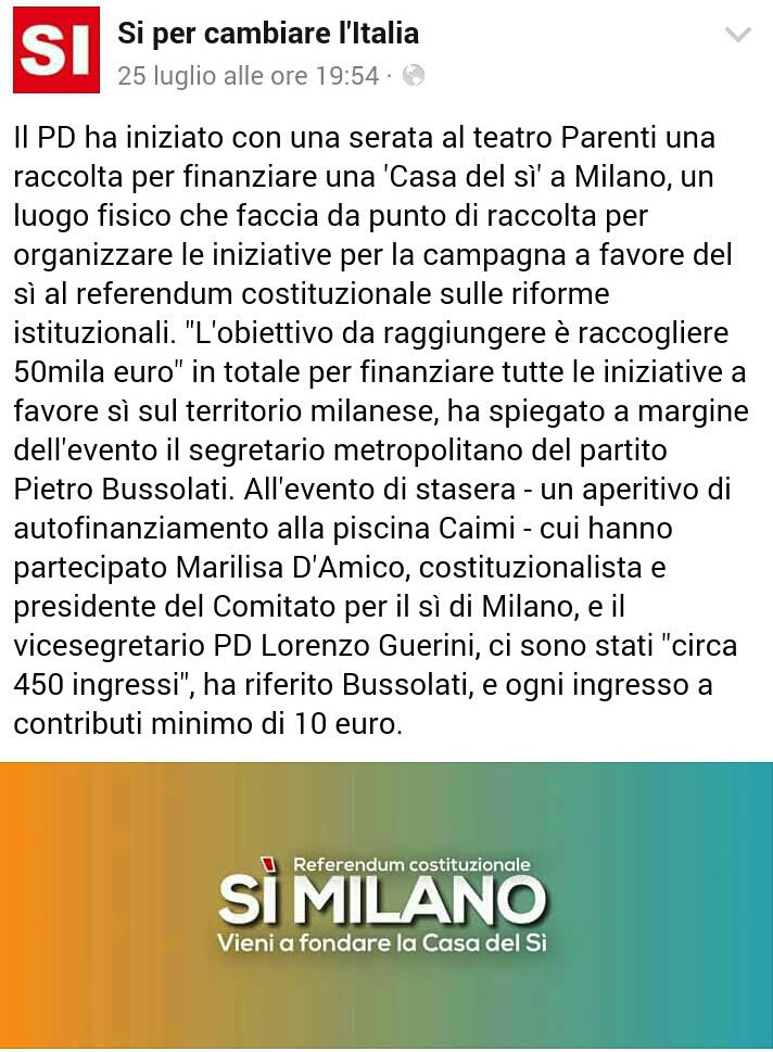 Bacchiddu risponde a D’Amico. La schermata del profilo del comitato per il sì