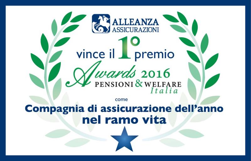 Alleanza Assicurazioni, premio al Pensioni & Welfare Italia Awards 2016 Alleanza Assicurazioni, premio al Pensioni & Welfare Italia Awards 2016