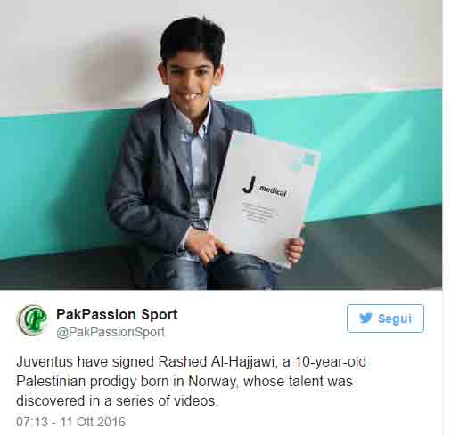 Juventus: preso Rashed Al-Hajjawi il bimbo prodigio. Baby Messi in bianconero Juventus: preso Rashed Al-Hajjawi il bimbo prodigio. Baby Messi in bianconero