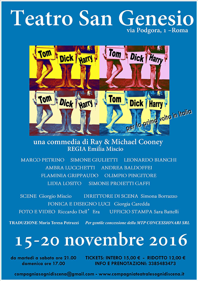 Teatro, arriva in Italia “Tom, Dick & Harry” di Ray e Michael Cooney Teatro, arriva in Italia “Tom, Dick & Harry” di Ray e Michael Cooney