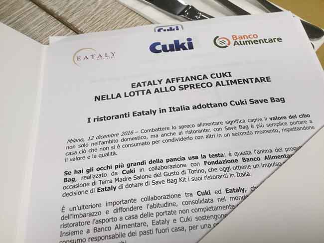 Eataly lancia la bag per portare a casa gli avanzi.Addio sprechi al ristorante