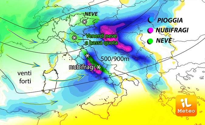Previsioni meteo, neve e gelo anche al Nord. Nubifragi nel weekend Previsioni meteo, neve e gelo anche al Nord. Nubifragi nel weekend