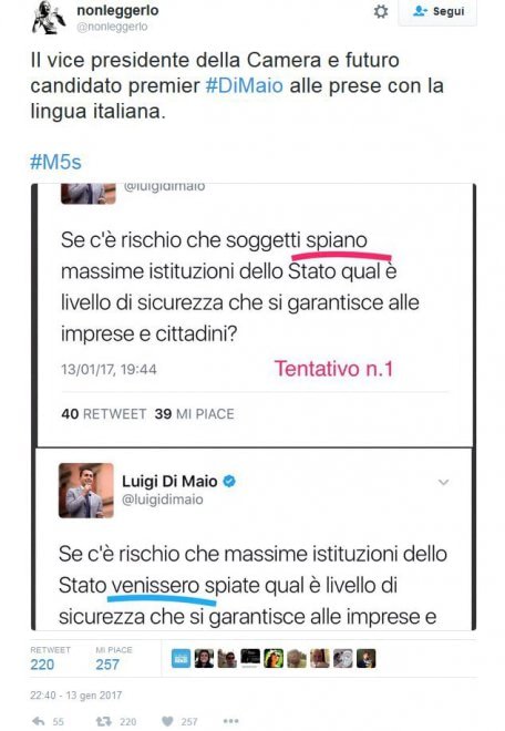 M5s, Di Maio e il congiuntivo: tre tentativi per un tweet