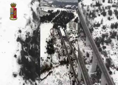 Terremoto, esonda il fiume Pescara. Le immagini dall’elicottero della Polizia