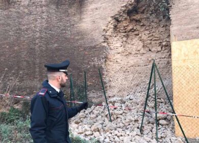 Il terremoto fa crollare una porzione delle Mura Aureliane