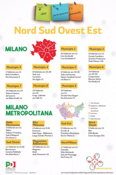 Regionali, “Nord Sud Ovest Est”: il Pd avvia il percorso d’ascolto