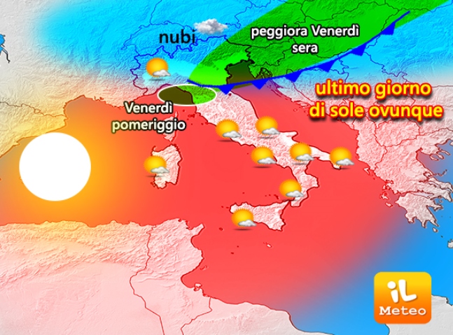 Previsioni meteo: alta pressione, ma piogge in arrivo entro il weekend Previsioni meteo: alta pressione, ma piogge in arrivo entro il weekend