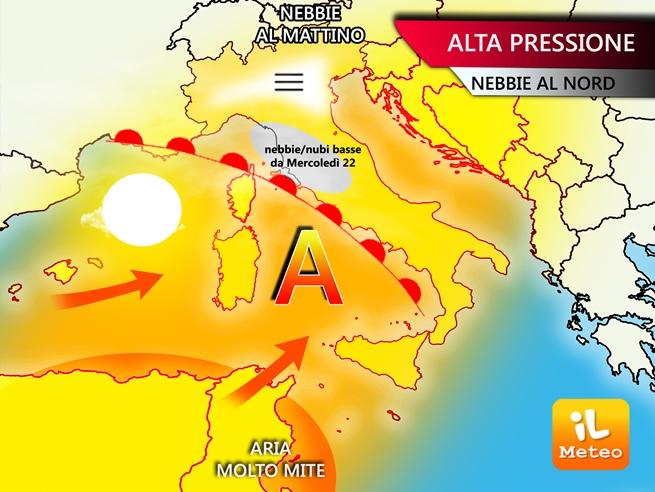 Previsioni meteo: alta pressione fino a metà settimana, poi maltempo Previsioni meteo: alta pressione fino a metà settimana, poi maltempo