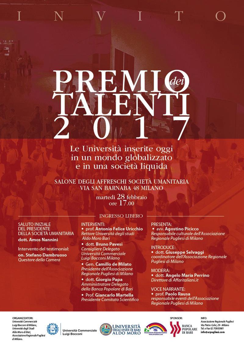 Talenti 2017, Bocconi e Università di Bari premiano i giovani pugliesi Talenti 2017, Bocconi e Università di Bari premiano i giovani pugliesi