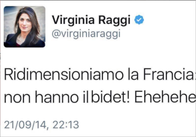 M5s, Roma. Quando la Raggi prendeva in giro la Francia: “Non hanno il bidet”