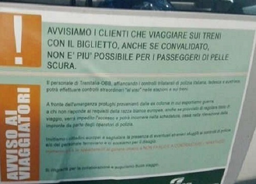 “Treni vietati a chi ha la pelle scura”: avvisi shock in carrozza. FOTO “Treni vietati a chi ha la pelle scura”: avvisi shock in carrozza. FOTO