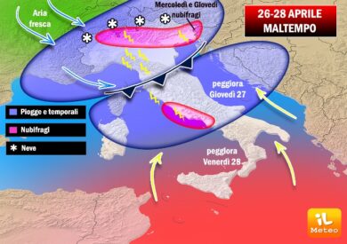 Previsioni meteo: dal 25 aprile temporali, poi nubifragi e neve sulle Alpi