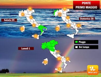 Previsioni meteo, ponte del Primo Maggio:clima fresco ma arrivano nuove piogge