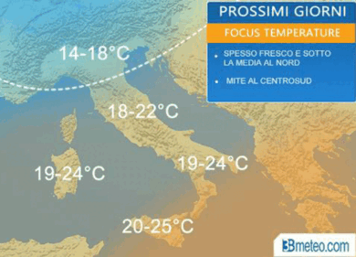 Meteo/ Freddo fuori stagione al Nord, quasi estate al Sud. La mappa dei gradi