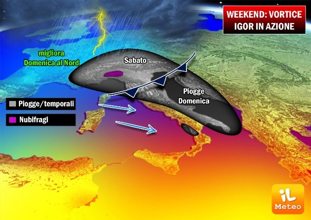 Previsioni meteo: nel weekend il grande ritorno del vortice Igor Previsioni meteo: nel weekend il grande ritorno del vortice Igor