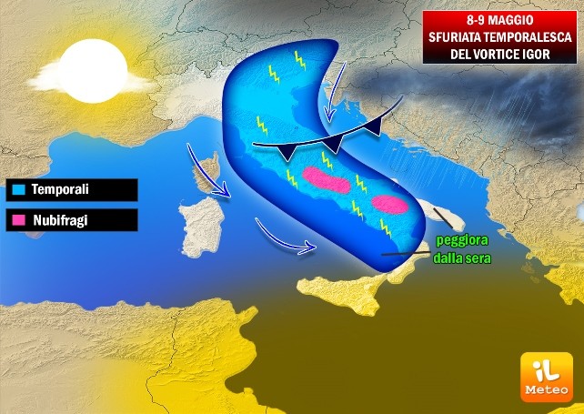 Previsioni meteo: Italia nella morsa del ciclone Igor Previsioni meteo: Italia nella morsa del ciclone Igor
