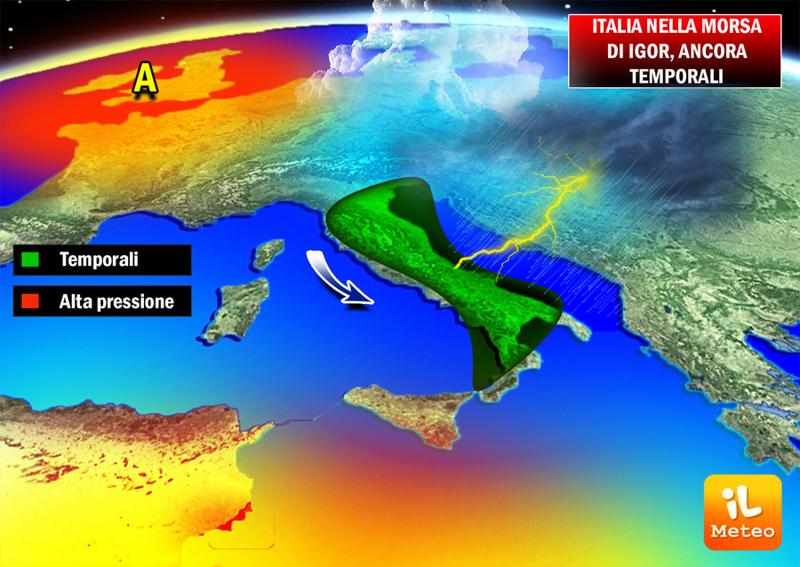 Previsioni meteo, vortice Igor: Italia nella trappola temporalesca Previsioni meteo, vortice Igor: Italia nella trappola temporalesca