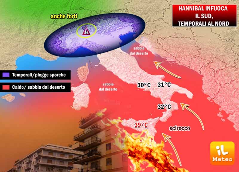 Previsioni meteo: caldo afoso al Sud, tripudio di temporali al Nord Previsioni meteo: caldo afoso al Sud, tripudio di temporali al Nord