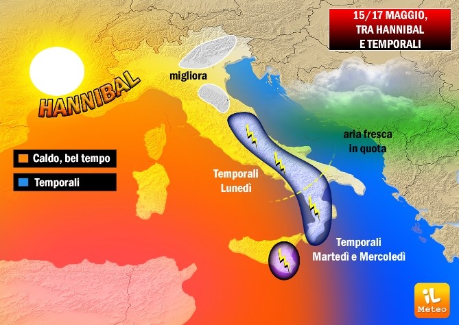 Previsioni meteo, ecco Hannibal al Nord. Temporali al Centro Sud Previsioni meteo, ecco Hannibal al Nord. Temporali al Centro Sud