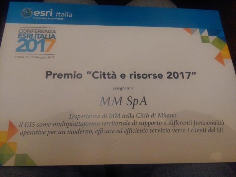 MM SpA vince il Premio Città e Risorse 2017 per il progetto GIS